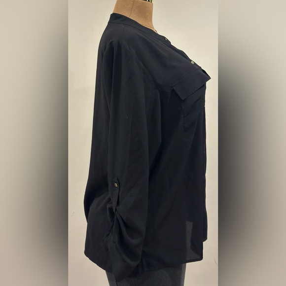 Anne Klein Black Sheer Gold Buttons Rolle Up Tabs & 2 Pockets InnFront. Sz 1X. - Picture 3 of 12